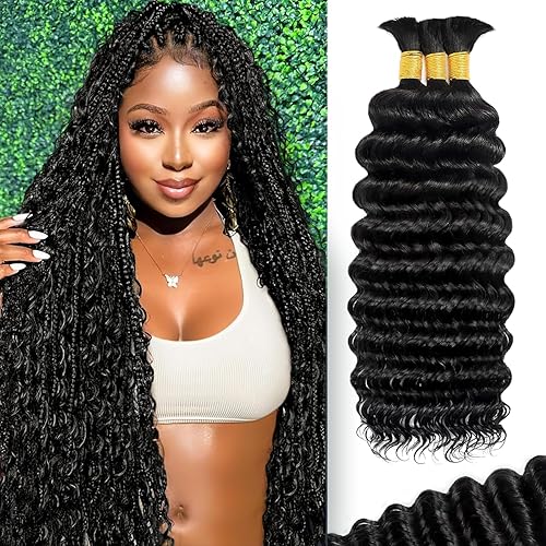 Human Braiding Hair for Boho Braids 120g Deep Wave Boho Hair for Braiding Knotless 12A Curly Bulk Bohemian 3 Bundles 100% Unprocessed Brazilian Virgin Hair Extensions Natural Color 16 Inch