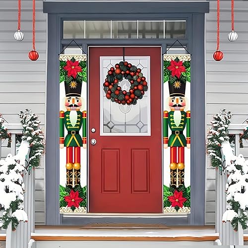 Miniatura 5 de Cartel de cascanueces de Navidad para porche, decoración de soldado, modelo de cascanueces, pancartas colgantes para puerta delantera, entrada,