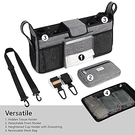 TOPDesign Universal Baby Stroller Organizer, Double Stroller Caddy with Detachable Mesh Bag & Heightened Insulated Cup Holders & Non-Slip Secure Hooks Accessories, Fits Most Strollers (Zoo)