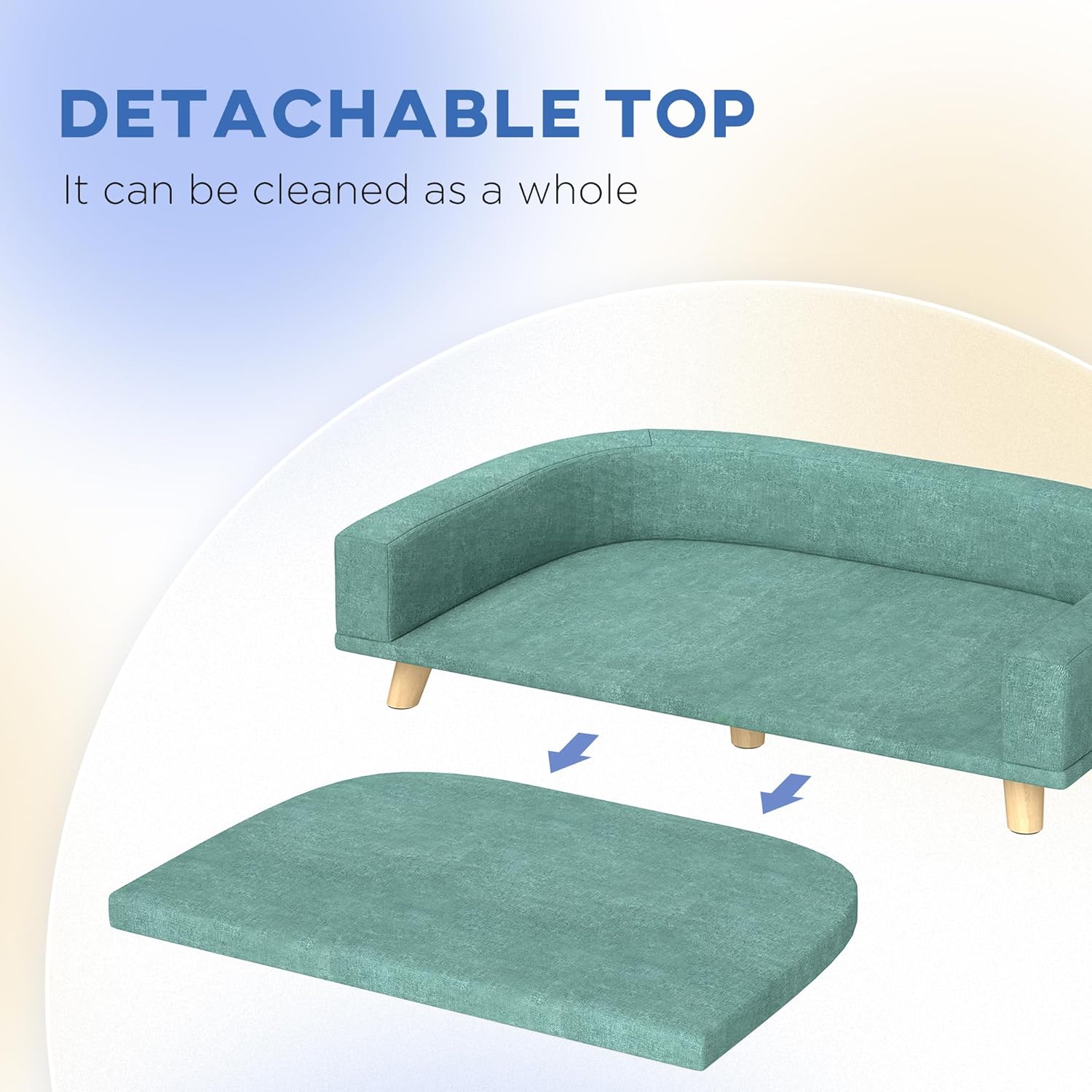 Green Elevated Dog Sofa Couch with Wooden Legs