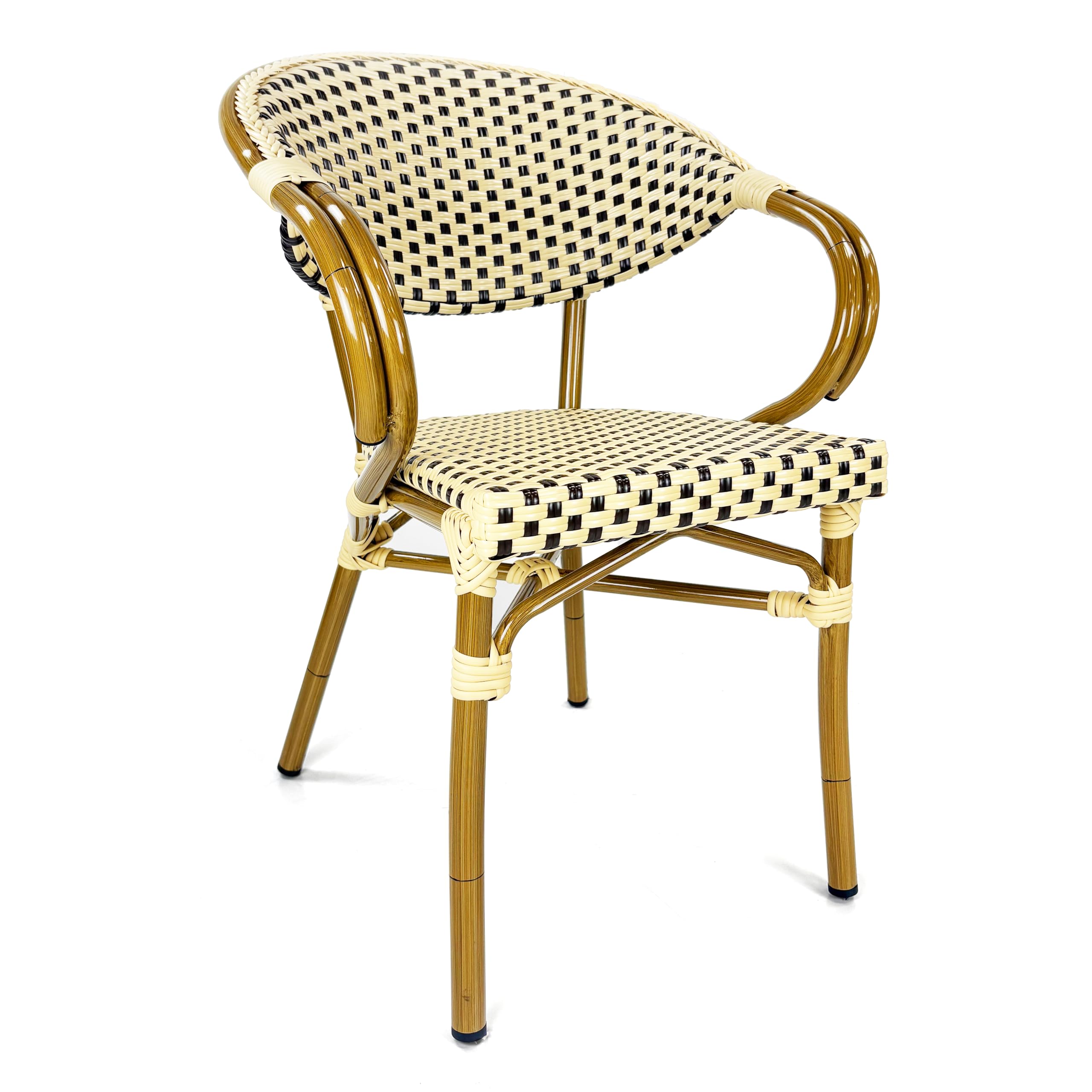 BrackenStyle Paris Bistro Stackable Tub Chair, Cream/Brown, Aluminium Frame