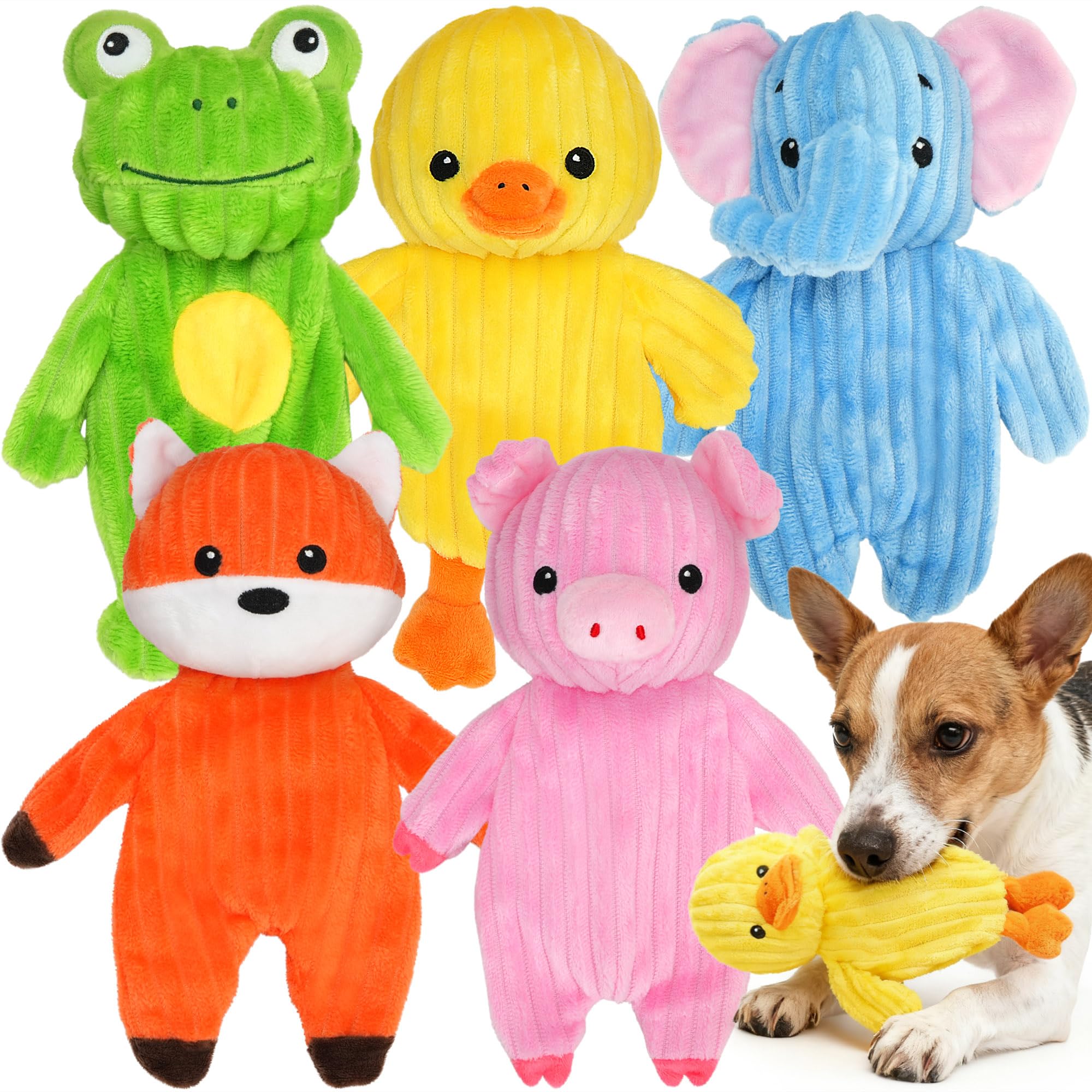 Prime Pets Dog Toys, 5 Pack, Plush Dog Squeaky Toys, No Stuffing Bodies, Crinkle Animals Pet Toy for Small Medium Large Dogs, Puppy Chew Toy to Keep