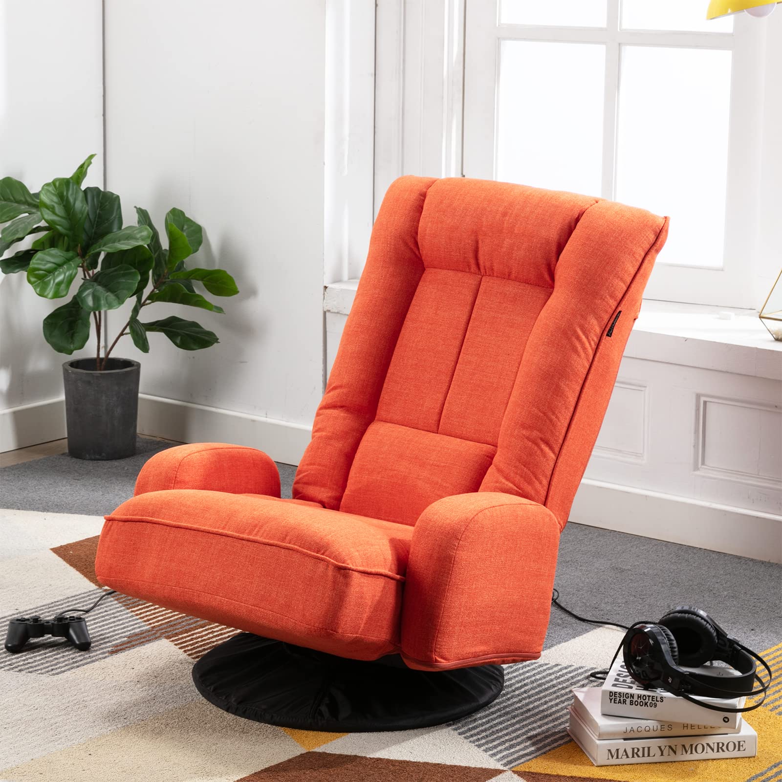 Artechworks Swivel Folding Sofa Floor Gaming Chair Lazy Sofa with Arms,6-Position Adjustable Recliner Sleeper Space Saving for Teens,Adults,Living Room,Bedroom,Office,Orange