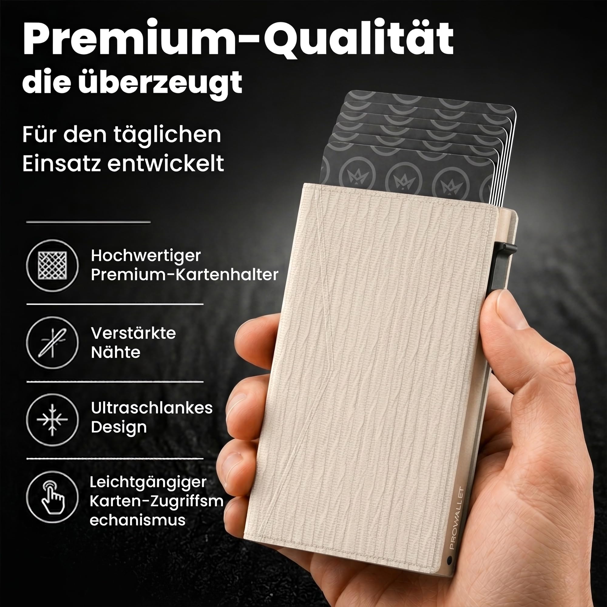 Kartenetui Slim – 8 Karten und geldscheine - RFID Schutz - Magnetischer Verschluss - Portemonnaie - Kreditkartenetui Geldbeutel - Damen & Herren (Ripple Ecru)