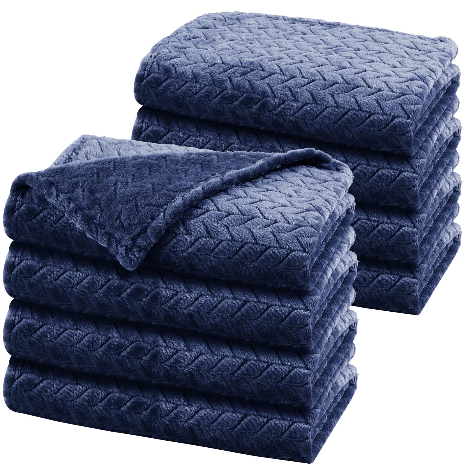 8 Pcs Baby Blanket Cozy Throw Blankets Fuzzy Baby Fleece Blankets Fluffy Warm Baby Crib Blanket for Unisex Newborn Infant Toddler Stroller Nursery Soft Receiving Swaddling Blankets, 24 x 32'' (Navy)