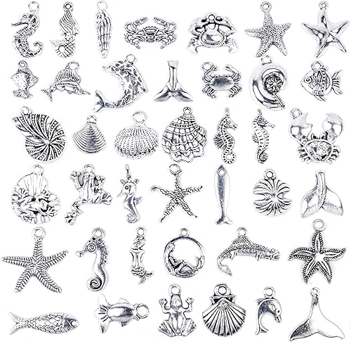 BronaGrand 40 dijes mezclados de plata antigua para hacer pulseras y collares