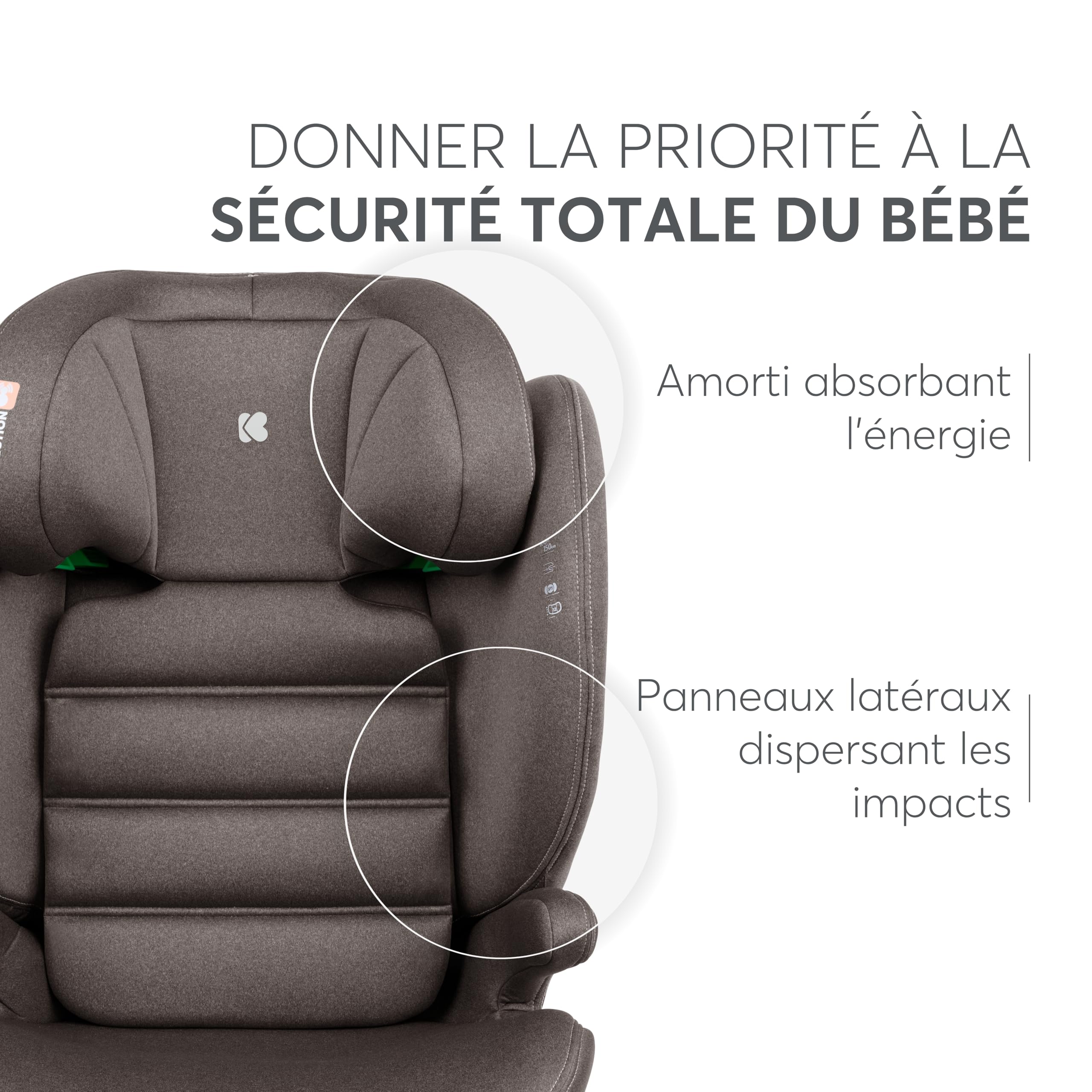 Siège auto KikkaBoo i-TRACK i-Size, 100-150 cm, siège auto groupe 2-3 ISOFIX, de 3,5 à 12 ans, de 15 à 36 kg, siège auto, Système de protection latérale SPS, appui-tête réglable en 12 positions, beige