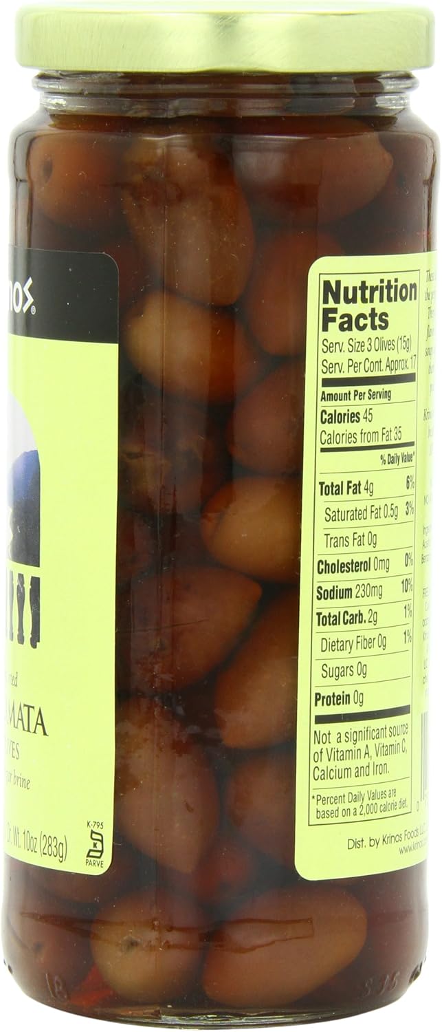 Krinos Kalamata Olives in Vinegar Brine, 16.0 Ounce (Pack of 6)