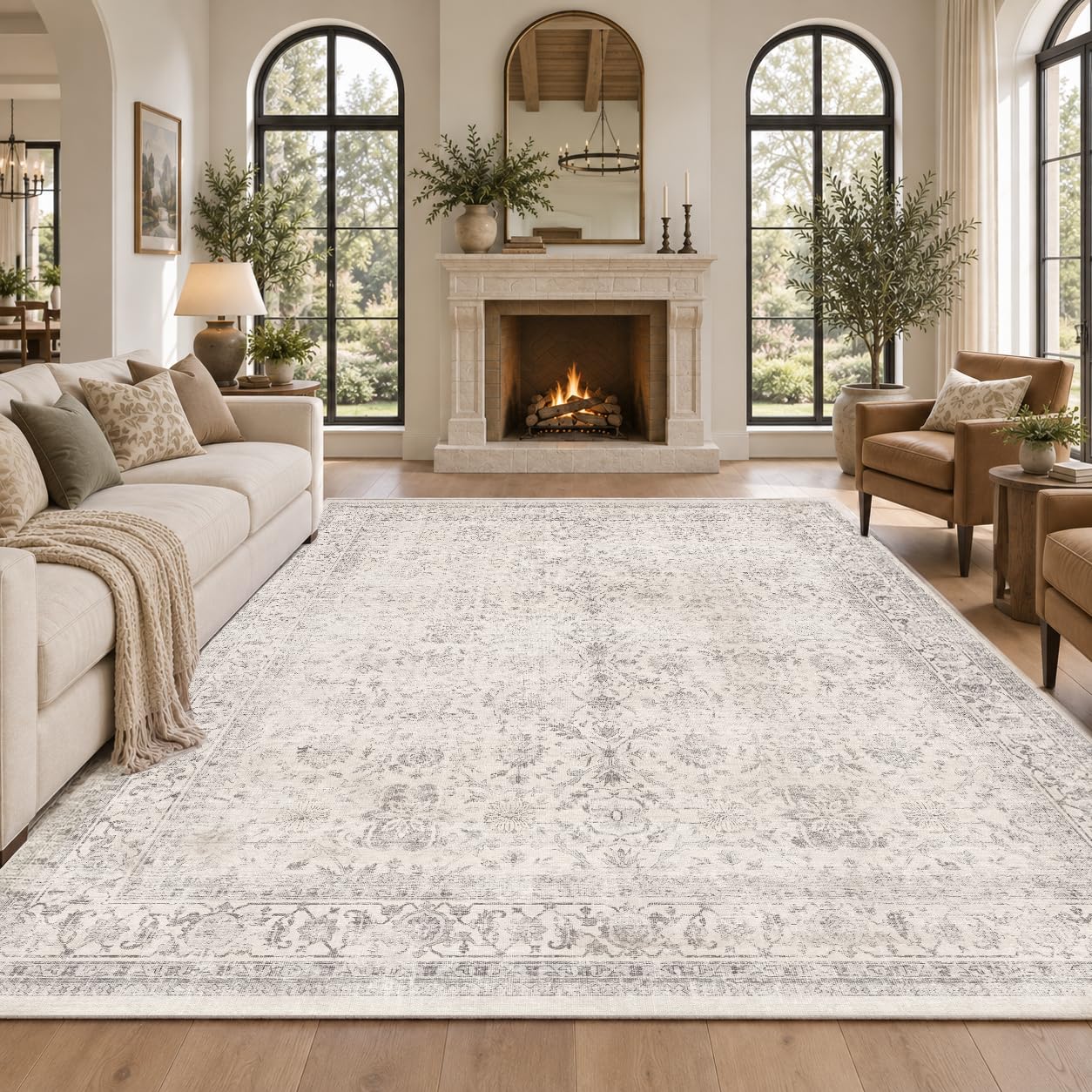 FMFUNCTEX 6x9 Washable Grey Neutral Vintage Large Area Rug Living Room