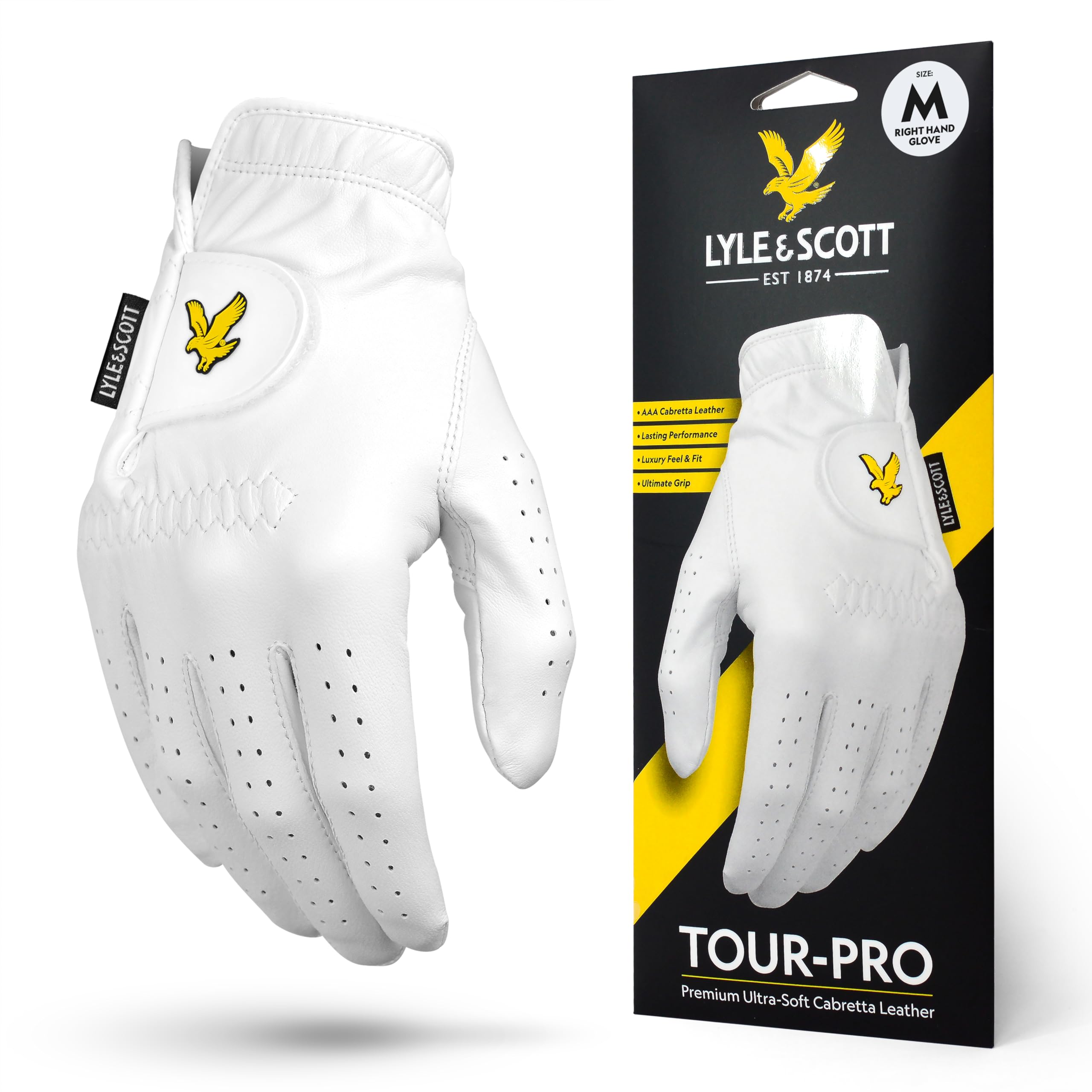 Lyle & Scott Tour Pro Premium Ultra Soft Cabretta Leather Golf Glove, Ultimate Grip, Moisture Control, Durable