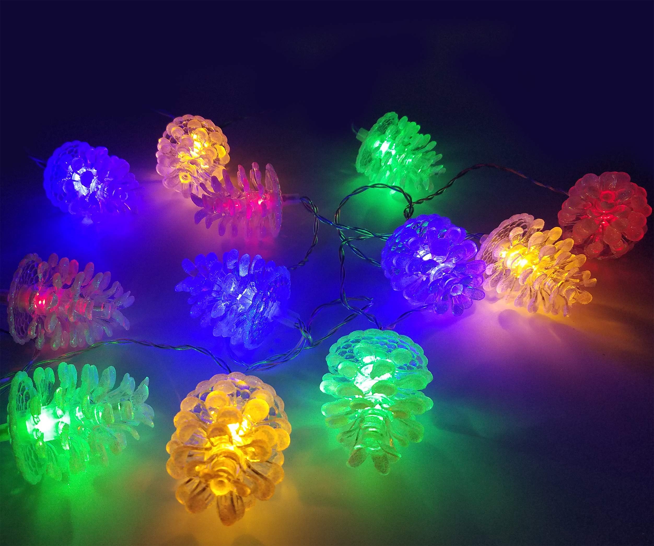 FluxTechSparkling Pine Cone 12 x Dual Colour LED String Lights by Santa’s Factory – Multi-Function Effect – Timer Function - Battery Operated