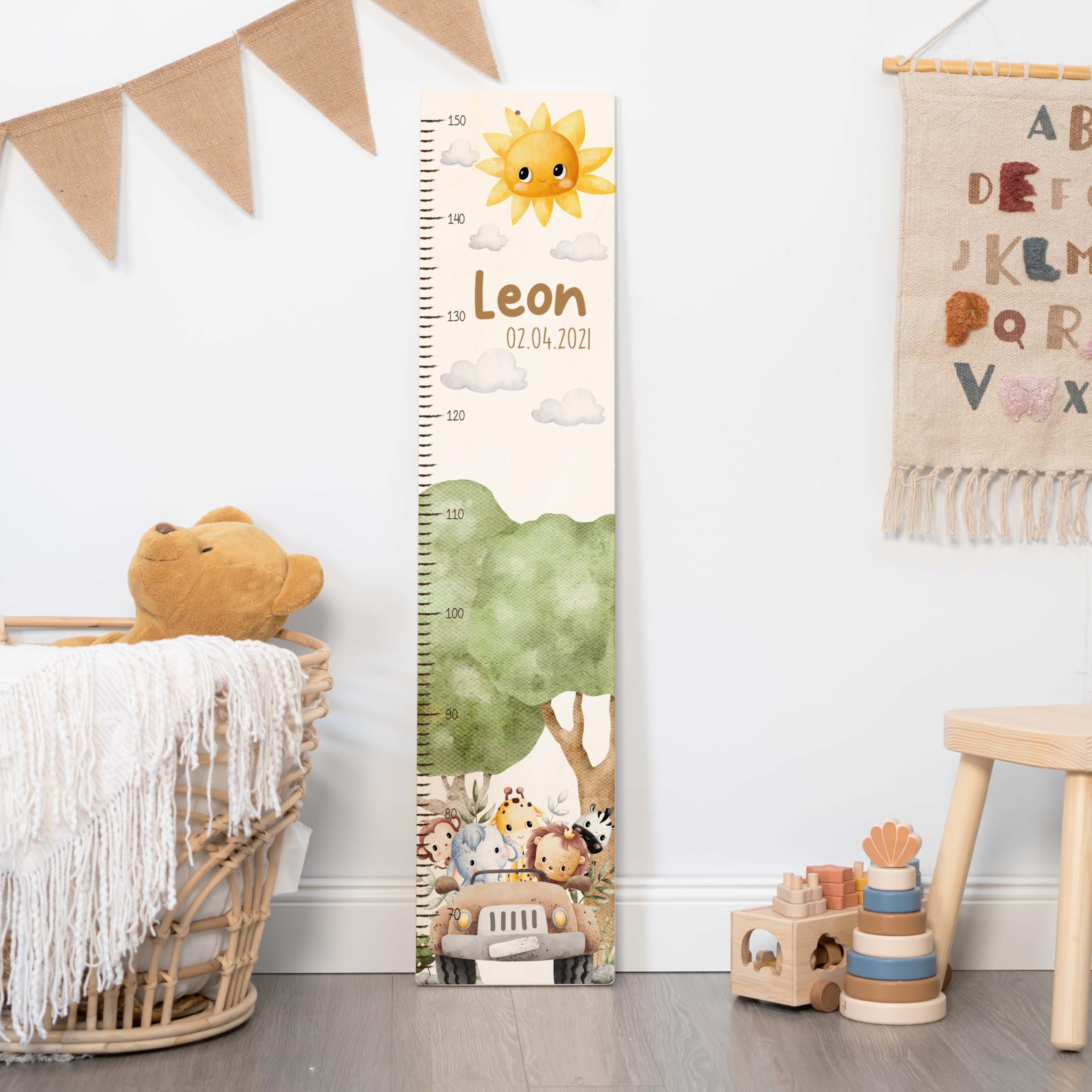 Messlatte für Kinder personalisiert - Kindermesslatte mit Namen, Wachstumsmesser für Kinderzimmer, Langlebig & Sicher, 70-140 cm