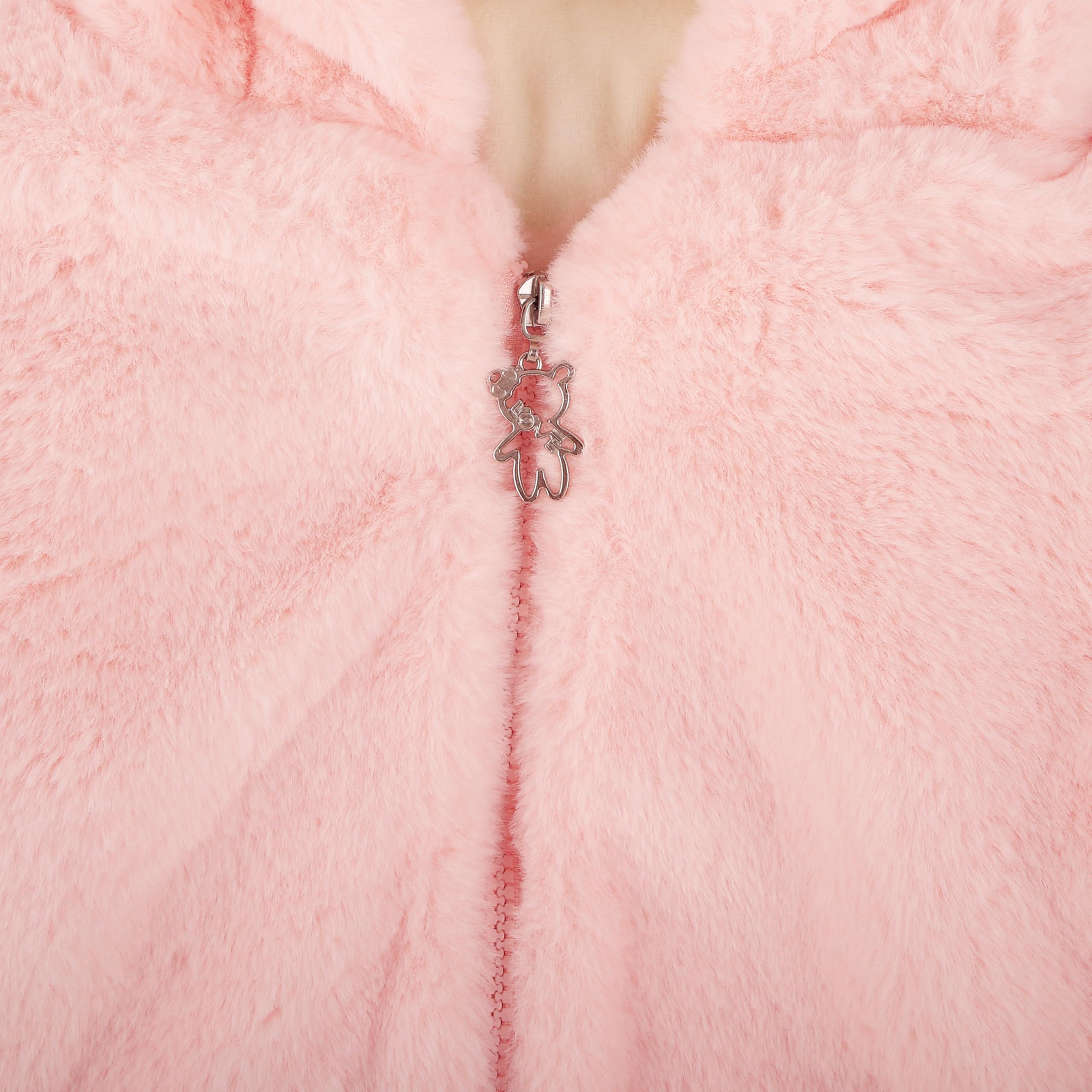 Bold N Elegant Kids Wool Fur Hooded Elephant Front Open Zipper Coat Jacket, Winter Party Coat for Lil Boy Girl (IN, Age, 6 Months, 12 Months, Pink) - Image 2 thumbnail