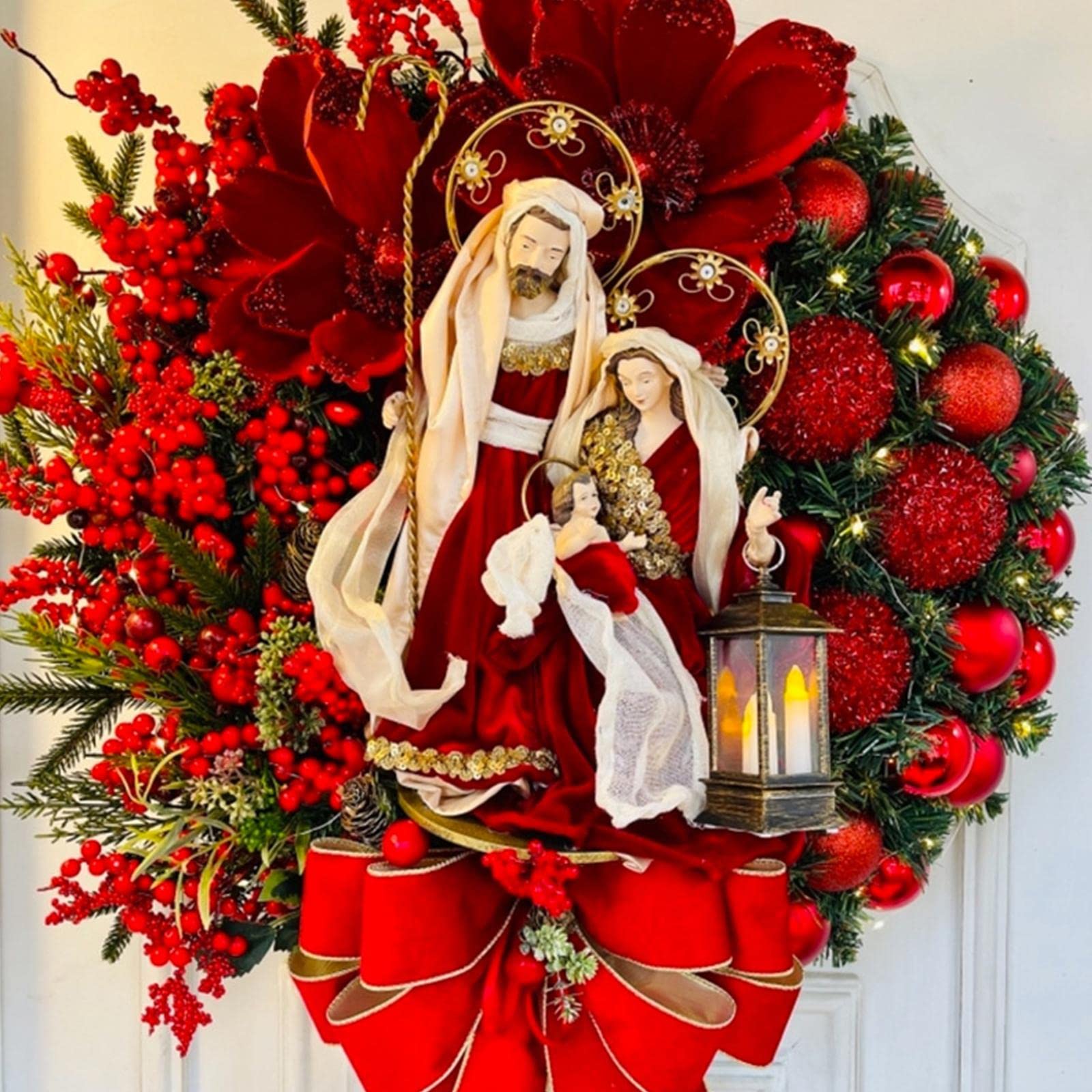 Guirnaldas de Navidad Guirnalda de Navidad Adornos colgantes con cono de pino Estampado de bayas artificiales para la puerta delantera del hogar Decoraciones de pared Guirnalda Montaje de la puerta
