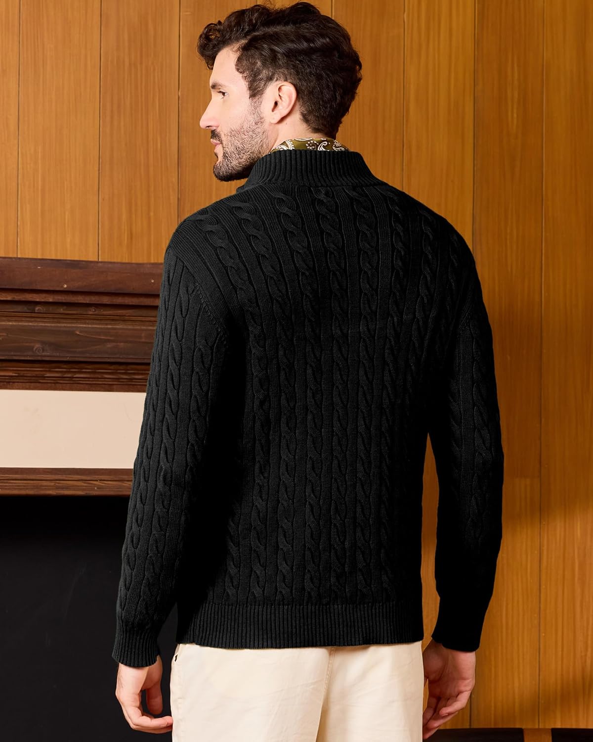 Kallspin Men's Quarter Zip Sweater Pullover Pure Cotton Cable Knit Long Sleeve Business Casual Knitwear - Image 3