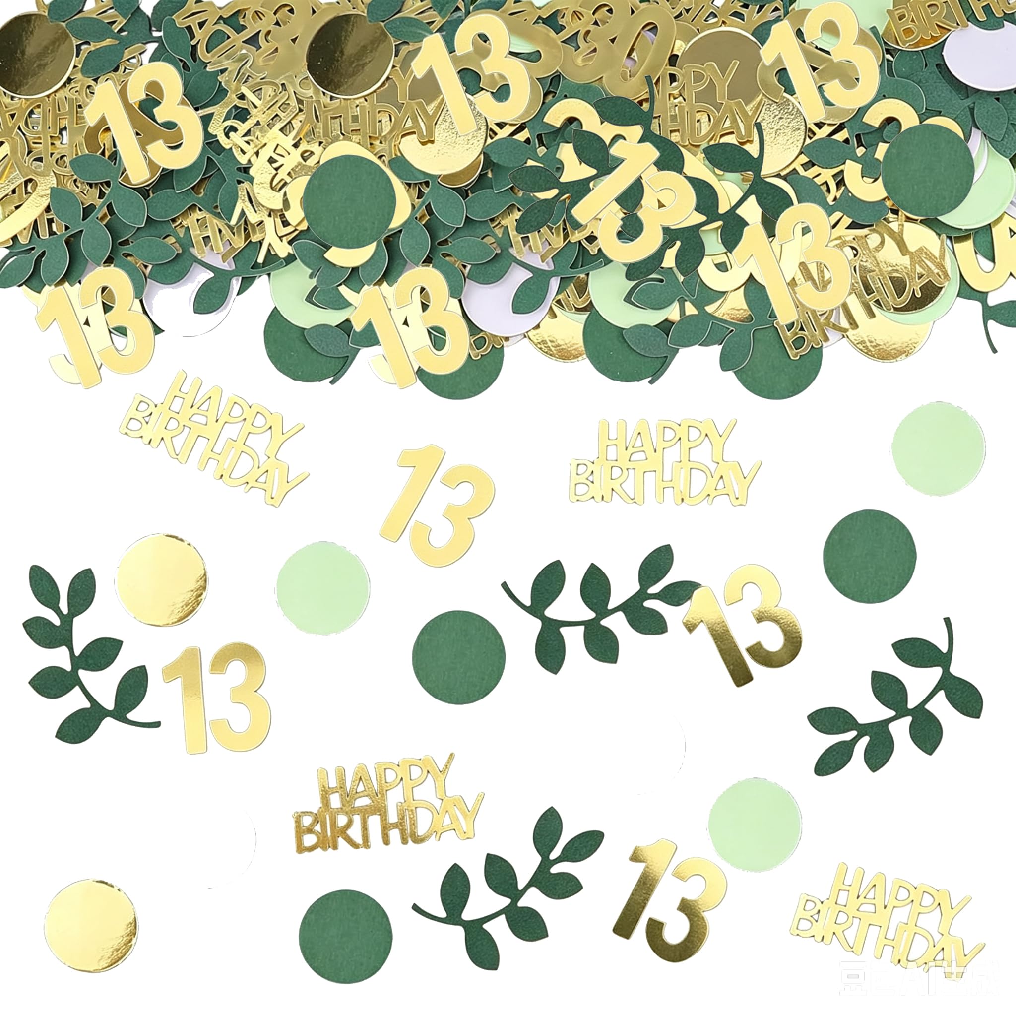 Happy 13th Birthday Confetti 15g 13th Anniversary Glitter Foil Table Decoration Sequins for 13 Years Birthday Table Confetti Party Decoration Green Gold