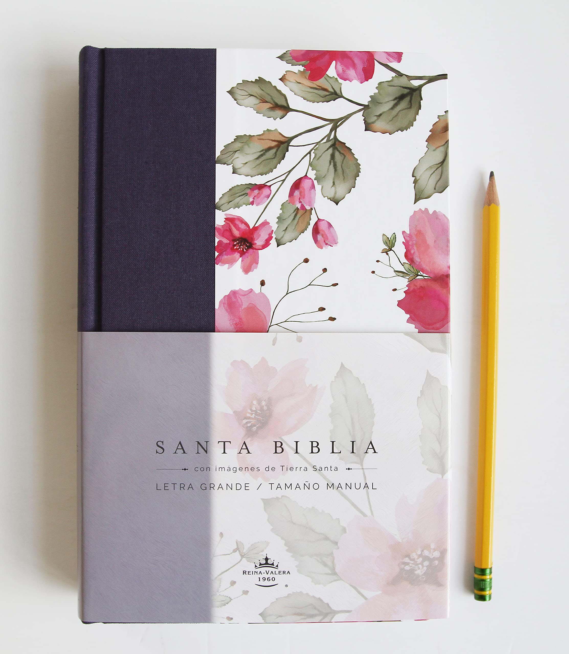 Biblia RVR 1960 letra grande. Tapa dura tela azul púrpura con flores tamaño manu al / Bible RVR 1960 Handy Size Hardcover Cloth with Purple Blue ... / Spanish Bible RVR 1960 Blue with Flowers