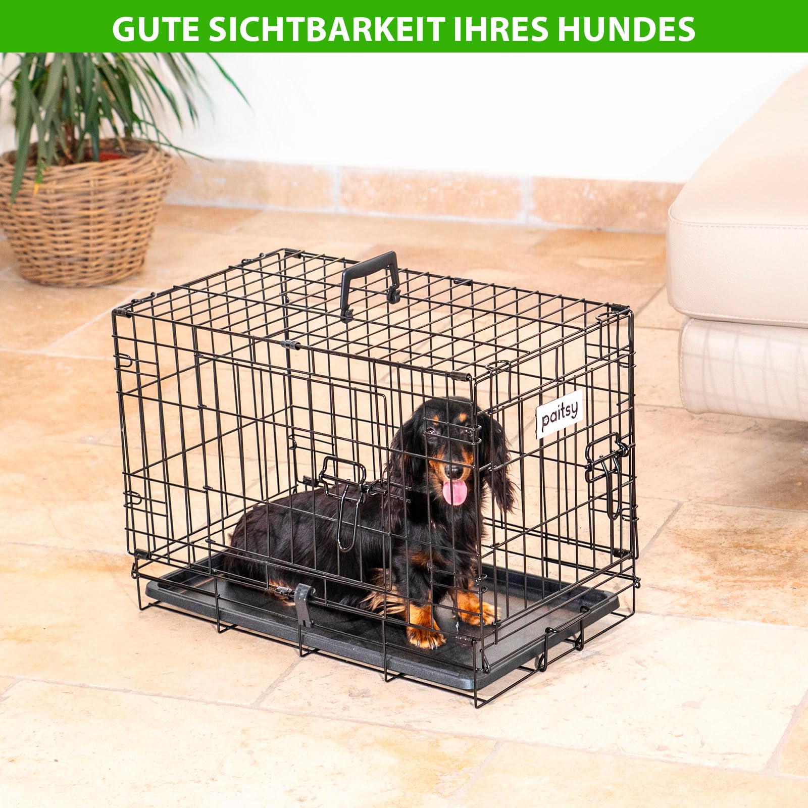 Hundetransportbox klappbar FortressooXS, Hundebox für mittelgroße Hunde 56x33x41cm, 2 Türen, herausnehmbares Tablett, für Innenbereich