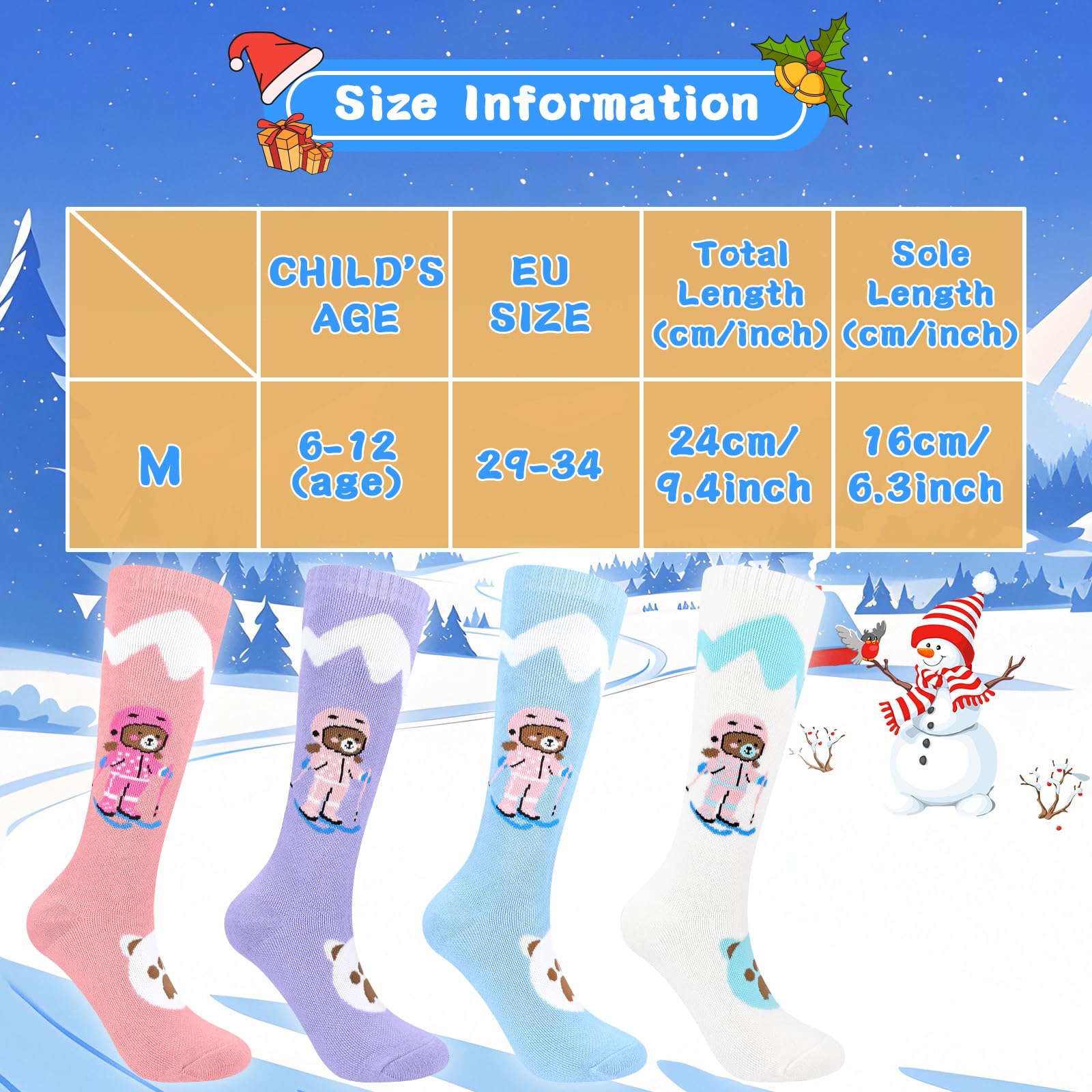 KOOOGEAR Lot de 2 paires de chaussettes de ski thermiques haute performance pour filles, pour le ski, le snowboard, la randonnée, les activités de plein air