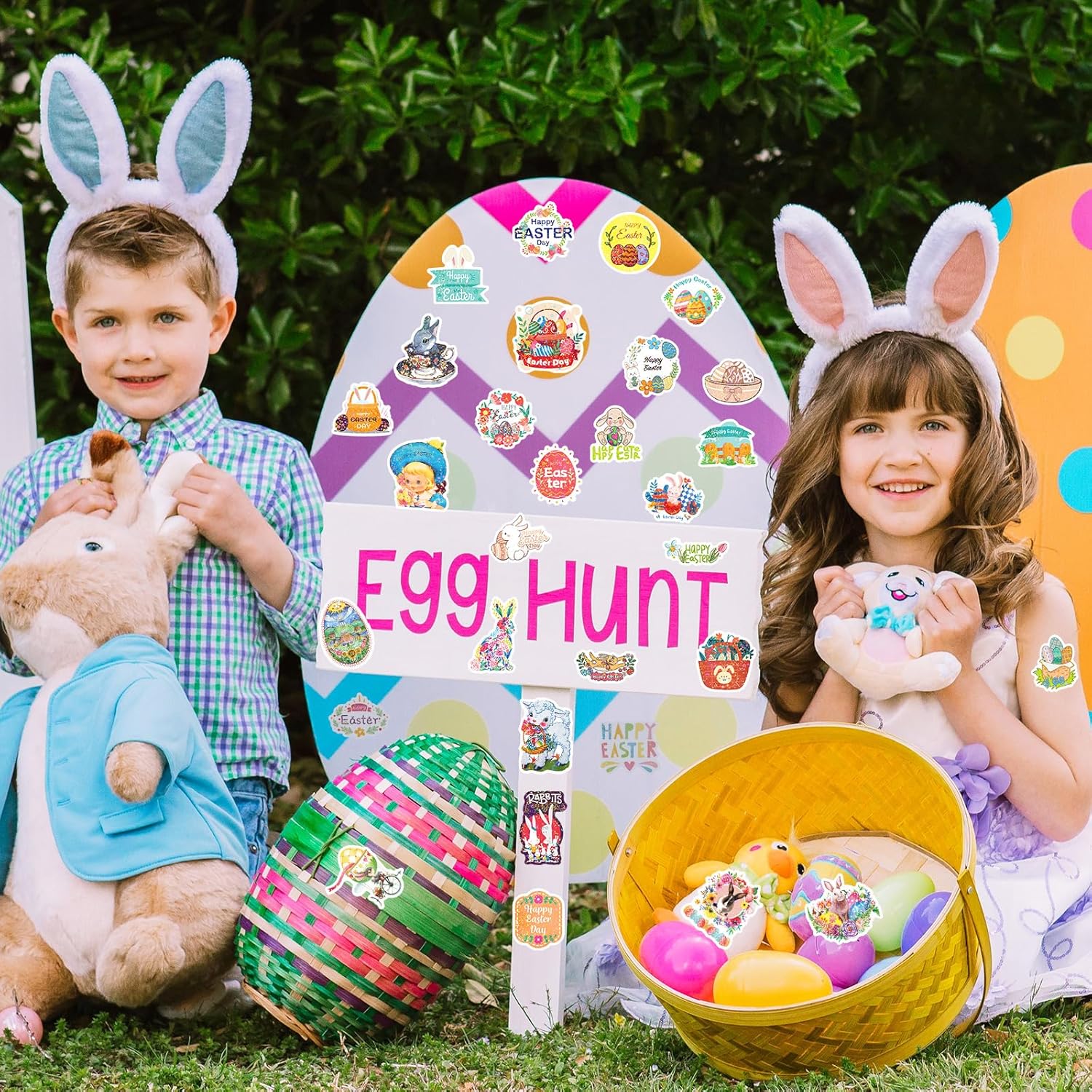 Holographic Easter Stickers, 100 Pcs Cute Easter Egg Stickers Bulk for Kids, Water Bottle Stickers Waterproof Vinyl Phone Skateboard Laptop Stickers, Aesthetic Sticker Packs for Girls Teens