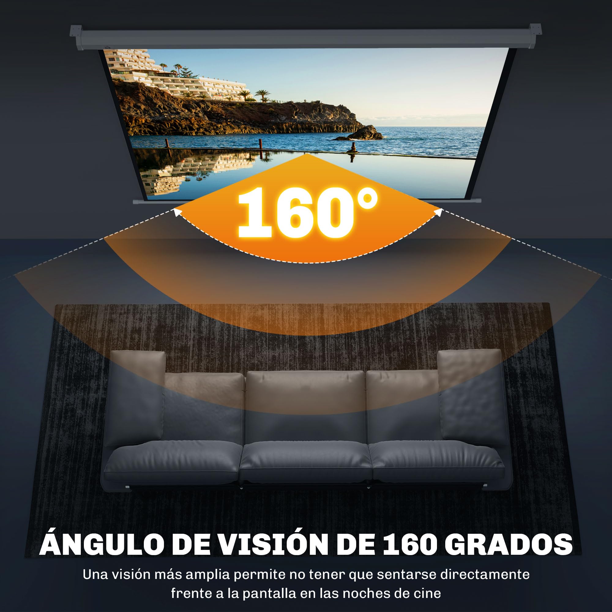 HOMCOM Pantalla de Proyector Manual 84 Pulgadas Pantalla de Proyección Portátil Formato 4:3 Ángulo de Visión de 160° para Interior y Exterior Eventos Deportivos Cine en Casa Patio 165x124 cm Blanco