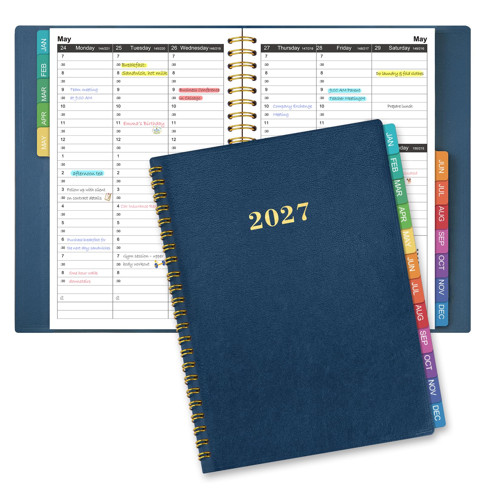 2027 Diary A5 Week to View: 30-Minute Appointments, Jan-Dec, Blue