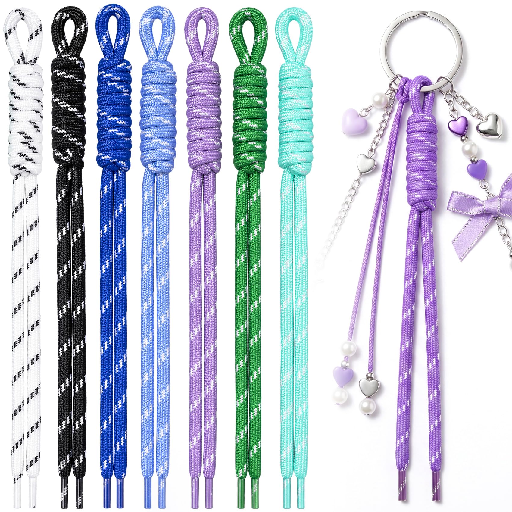 PAGOW 14 Pcs Colorful Paracord Ropes, Braided Rope Keychain Cord