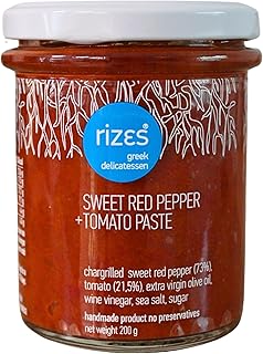 Rizes Greek Delicatessen Pâte de Poivrons Rouges et Tomates 200 g | Crème de Poivron Grecque Artisanale | Tartinade Méditerranéenne Naturelle Sans Conservateurs | Sauce Vegan & Végétarienne