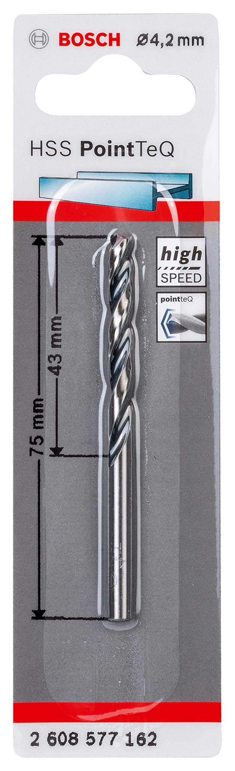 Bosch Professional PointTeQ HSS Twist Drill Bit (for Metal, 4.2 x 43 x 75 mm, Accessories for Drill Driver)