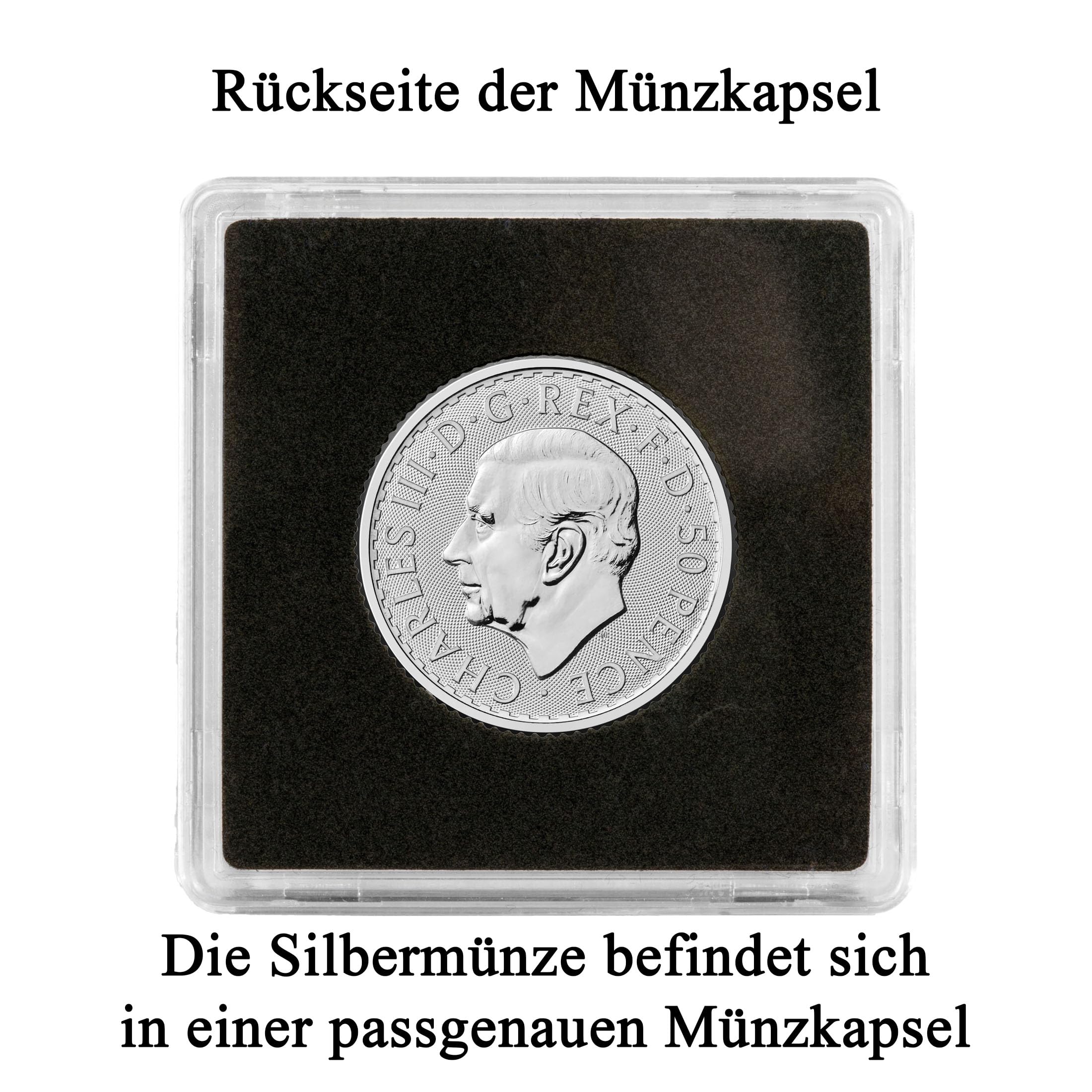 Silbermünze Britannia | Aktueller Jahrgang | Feinsilber 999 | In Münzkapsel & schwarzem Etui | Inkl. Grußkarte und Echtheitsgarantie (1/4 oz)