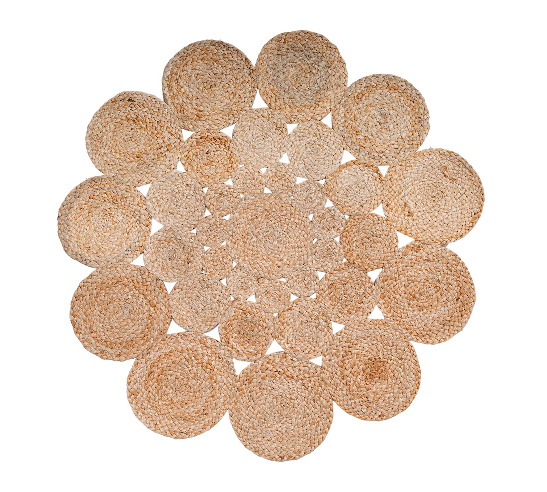 Tepo Round Jute Rug 3 ft, Beautiful Big Braids for Elegant Look, 100% Natural Rustic Hand Woven Rug, Jute Round Rug