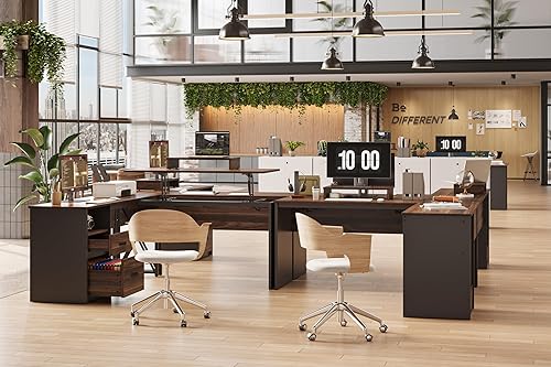 Miniatura 5 de Bestier Escritorio elevado en forma de L con cajón de archivos, escritorio de oficina de 55 x 55 pulgadas con cajones de almacenamiento reversibles,