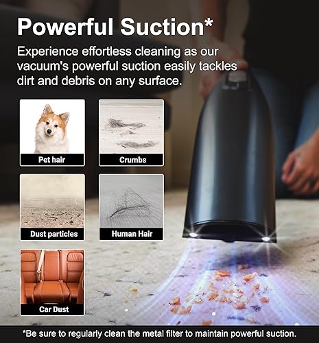 Miniatura 3 de Tranqwil - Aspiradora de mano inalámbrica, aspiradora portátil ligera de 1.4 libras, potente succión de 2 etapas, base de carga, vacío de un solo