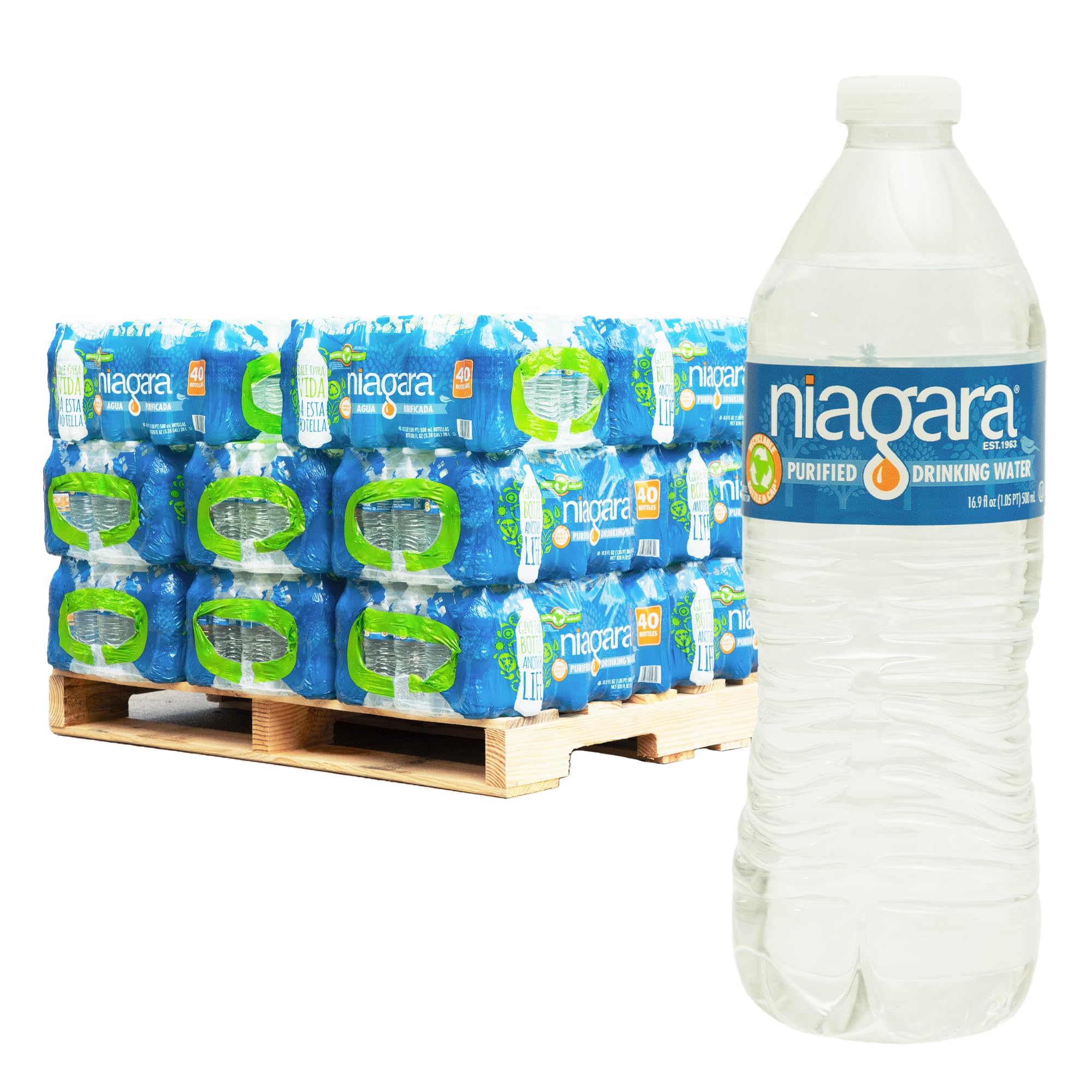 Niagara Purified Drinking Water, 16.9 oz Bottles, 40 Count, 24 Cases, Half Pallet