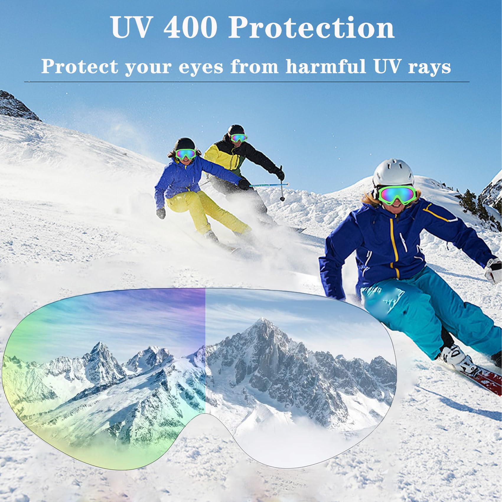 MaoMaoCha Ski Goggles Snowboard Goggles for Men Women Kids Cycling Motorcycle Snowmobile UV Protection Goggles Winter Snow Sports Glasses for Youth Adult Teens Boys & Girls (Green) - Image 4