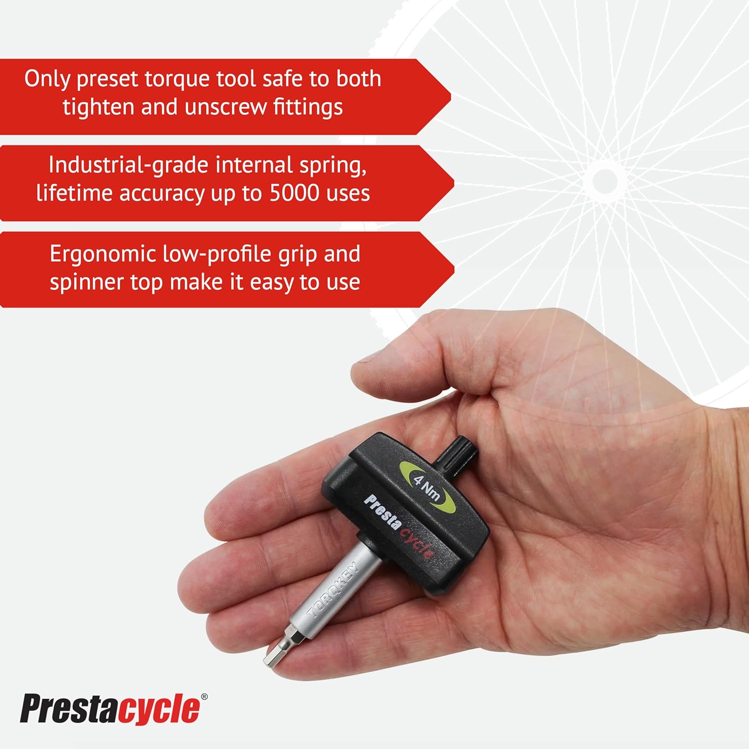 Prestacycle Mini Bike TorqKeys - Preset Torque Tool w/6 Bits & Holder – Compatible with Standard 1/4" hex bit - Choose from Sizes: 3Nm, 4Nm, 5Nm.
