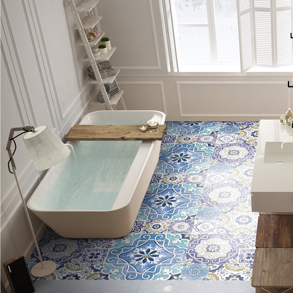 Adesivo Terra Piastrelle Lastra Antiscivolo Marmo Bianco - Sticker Adesivo - Adesivi Murali 30x30cm 87109917 - Foto 5