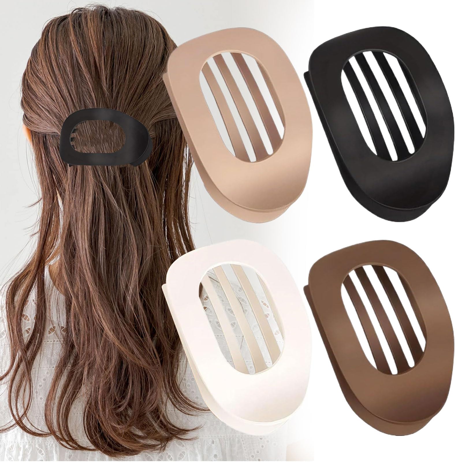 Toumdafine 4 PCS Flat Hair Clips for Women Curved Design Hair Clip, Strong Hold No Slip Claw Clips for Thick Thin