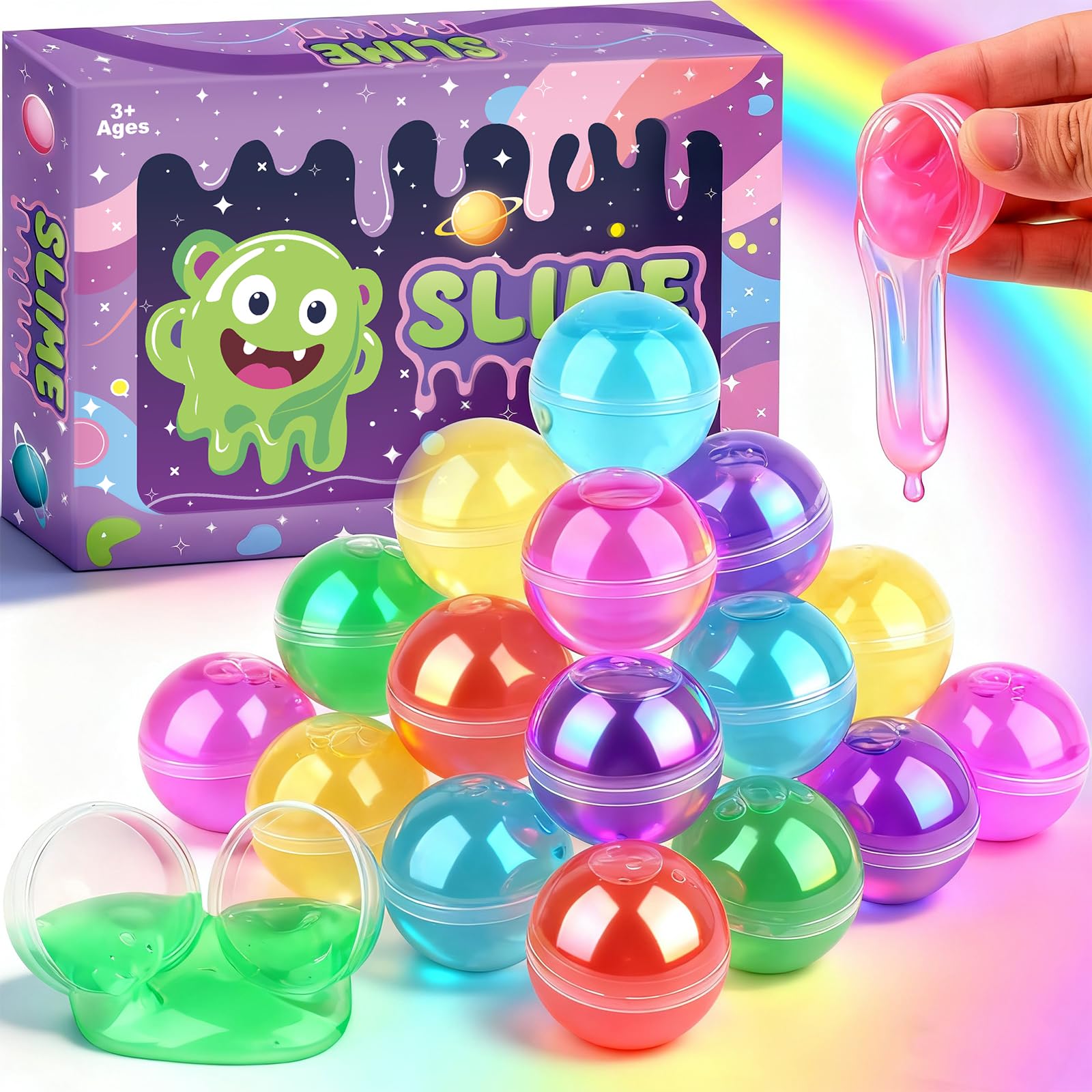 24 Pack Crystal Clear Slime Ball - Stretchy, Non-Sticky, Mess-Free, Slime Party Favors, Stress Relief, and Safe - Toys for Girls and Boys - Classroom Reward, Party Supplies