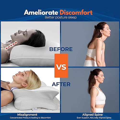 Miniatura 6 de Almohada cervical para dormir, almohada para dormir de lado para aliviar el dolor de cuello, almohadas de espuma viscoelástica, altura ajustable y