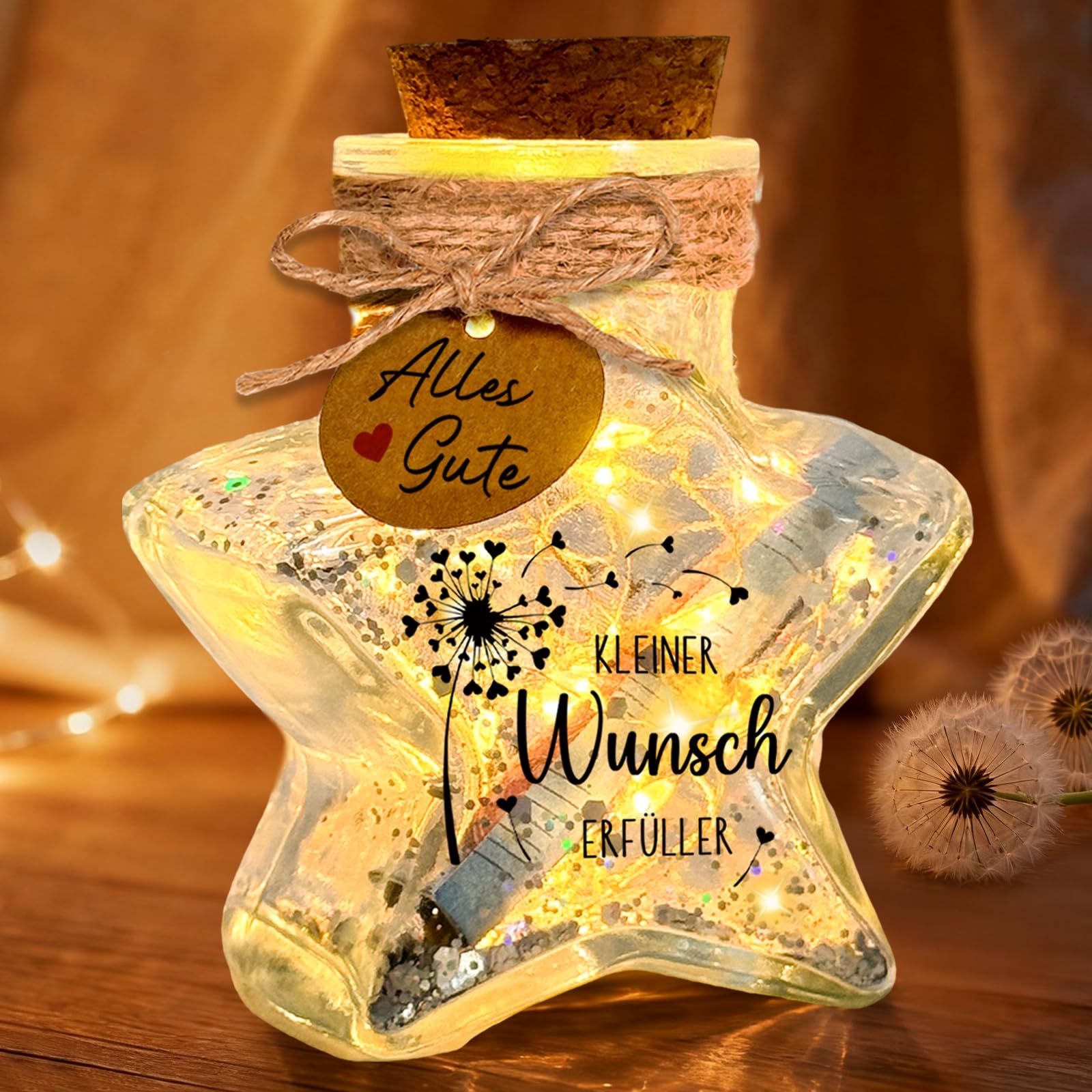 Wunscherfüller Geldgeschenk–LED Flaschenlicht in Sternform, Geburtstagsgeschenk für Frauen, Kreative Geldgeschenke Verpackung für Geburtstag Hochzeit Kommunion Konfirmation Firmung Jugendweihe Ostern