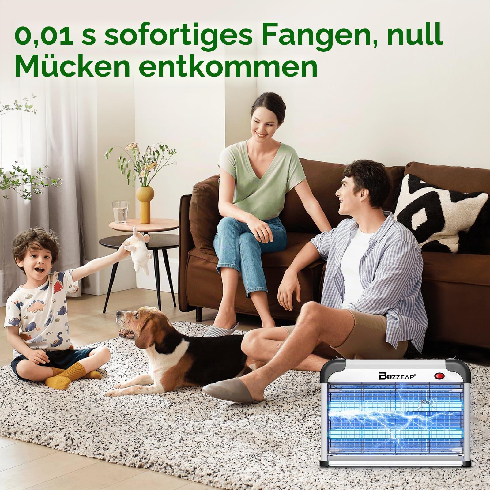 Elektrischer Insektenvernichter - 2800V UV Mückenfalle & Fliegenfalle Motten für Innenbereich, leiser Hochspannungs-Zapper gegen für Innen, Wohnzimmer & Büro