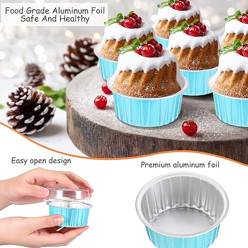 Miniatura 3 de 150 moldes desechables de papel de aluminio para hornear, con tapas, mini moldes para cupcakes de 5 onzas, moldes para flan, moldes para tartas con