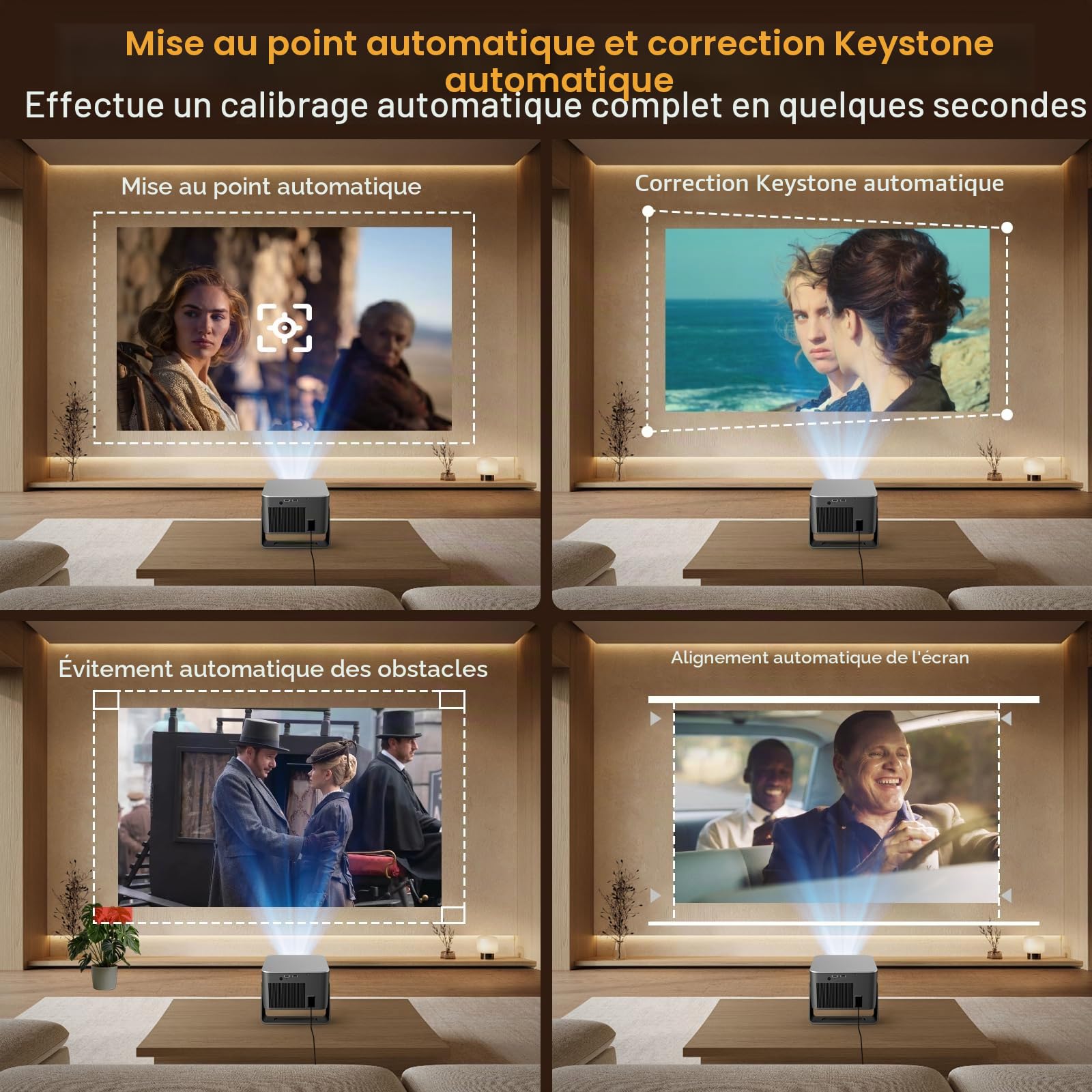 Alwtniet Vidéoprojecteur 4K avec Google TV – Full HD 1080P Natif, Autofocus Automatique du Trapèze, Projecteur Video Mini Retroprojecteur Home Cinéma, Bluetooth, WiFi, Portable Ultra Courte Focale