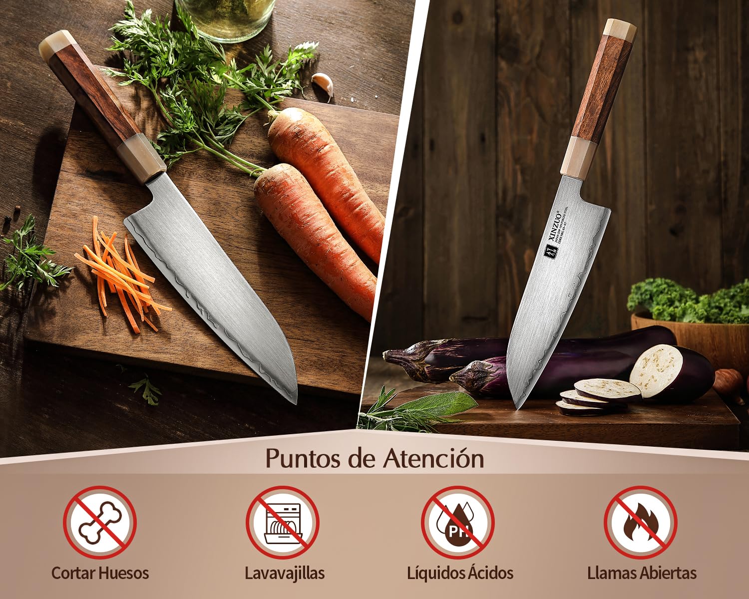XINZUO 18,3cm Cuchillo Santoku de Cocina Acero en Polvo Japonés ZDP-189 -Profesional Afilado Acero Inoxidable Cuchillo para Verduras -Mango de Desert Ironwood -con Caja de Regalo de Madera de Tung