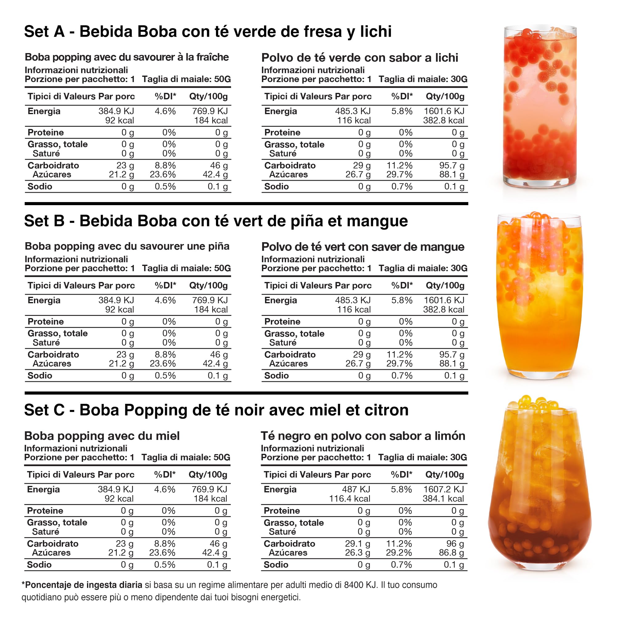 BobaBlast Bubble Tea Kit Completo (240 g) - Perle Bubble Tea ai 3 Gusti Fruttati Fragola, Ananas e Miele - Popping Perle Divertente, Veloce da Preparare e Delizioso - Per Amici e Famiglia