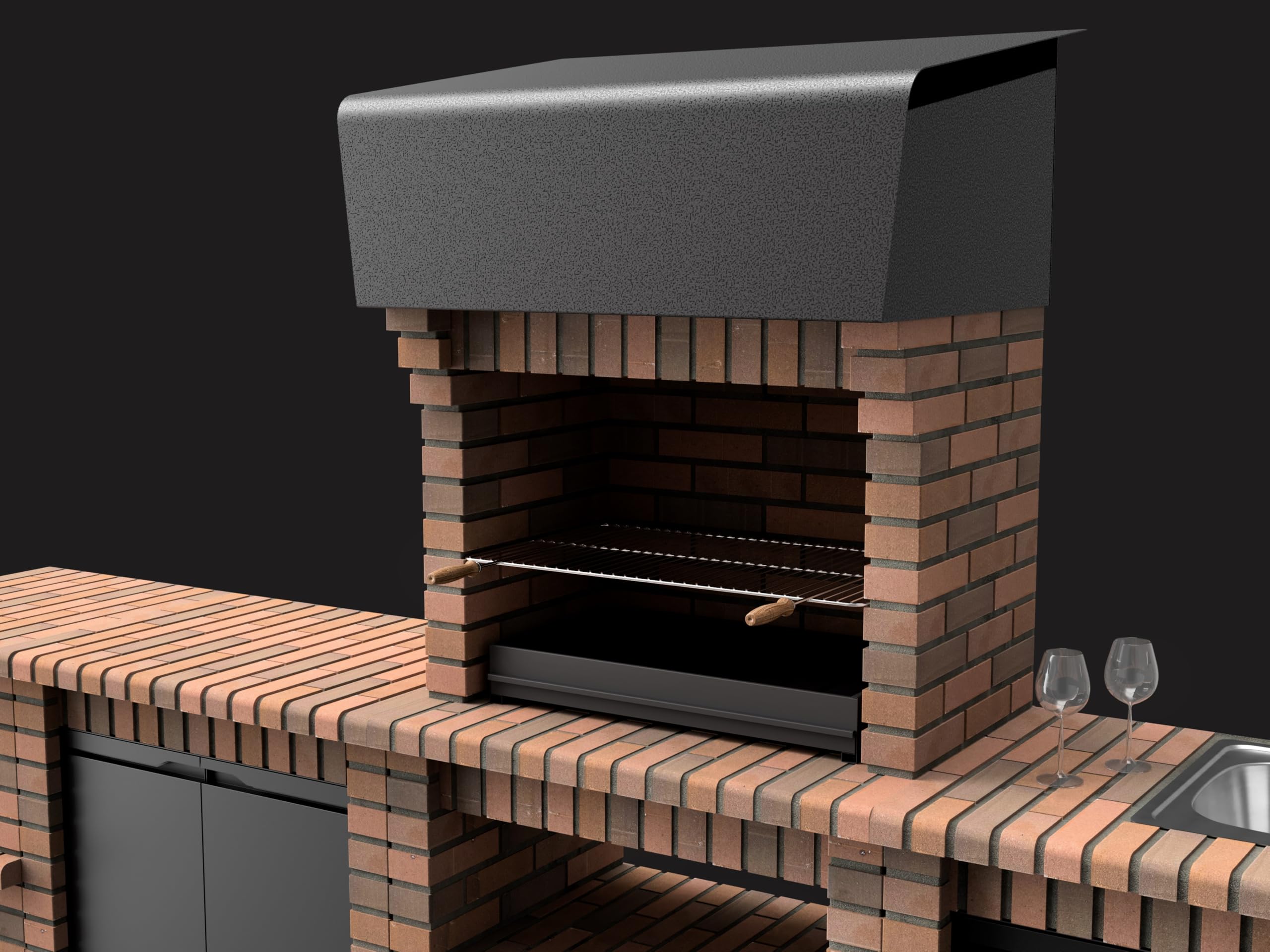 MOVELAR – Barbecue da lavoro prefabbricato per legna e carbone modello PACK 1 VOLTERRA – Cucina esterna grigio/terracotta – 250,5 x 70 x 213 cm – Rif: M00899 – Uso esterno