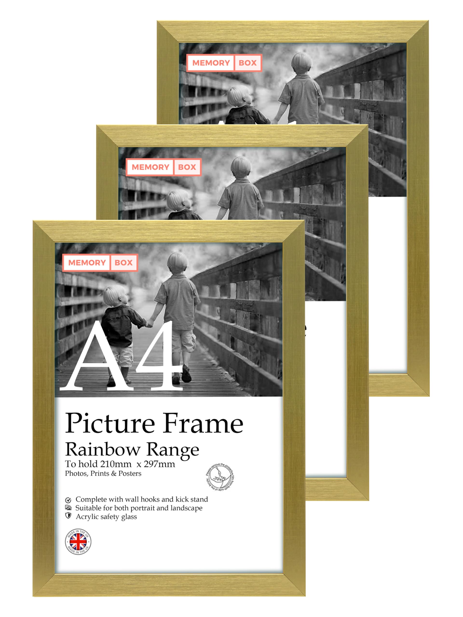 A4 Gold Picture Frame Set of 3, Perfect for Displaying A4 Picture Gallery Walls, Posters, Photos, Artwork, or Prints, Gold