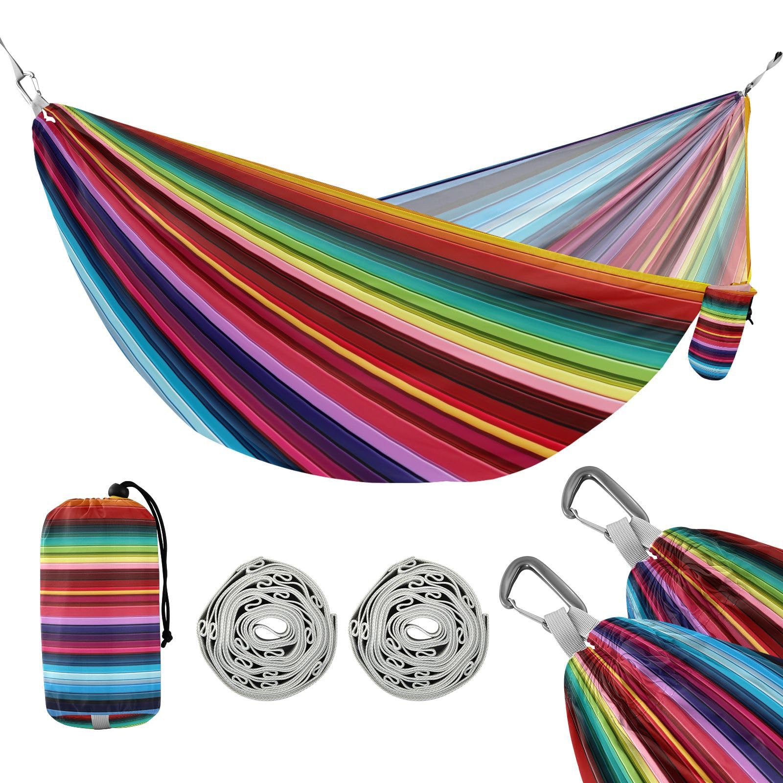 ATTX Colorful Mexico Stripe Camping Hammock - Lightweight & Portable Hammocks, Heavy Duty 330lbs Capacity for Indoor, Hiking, Backpacking, Travel, Backyard, Beach#446
