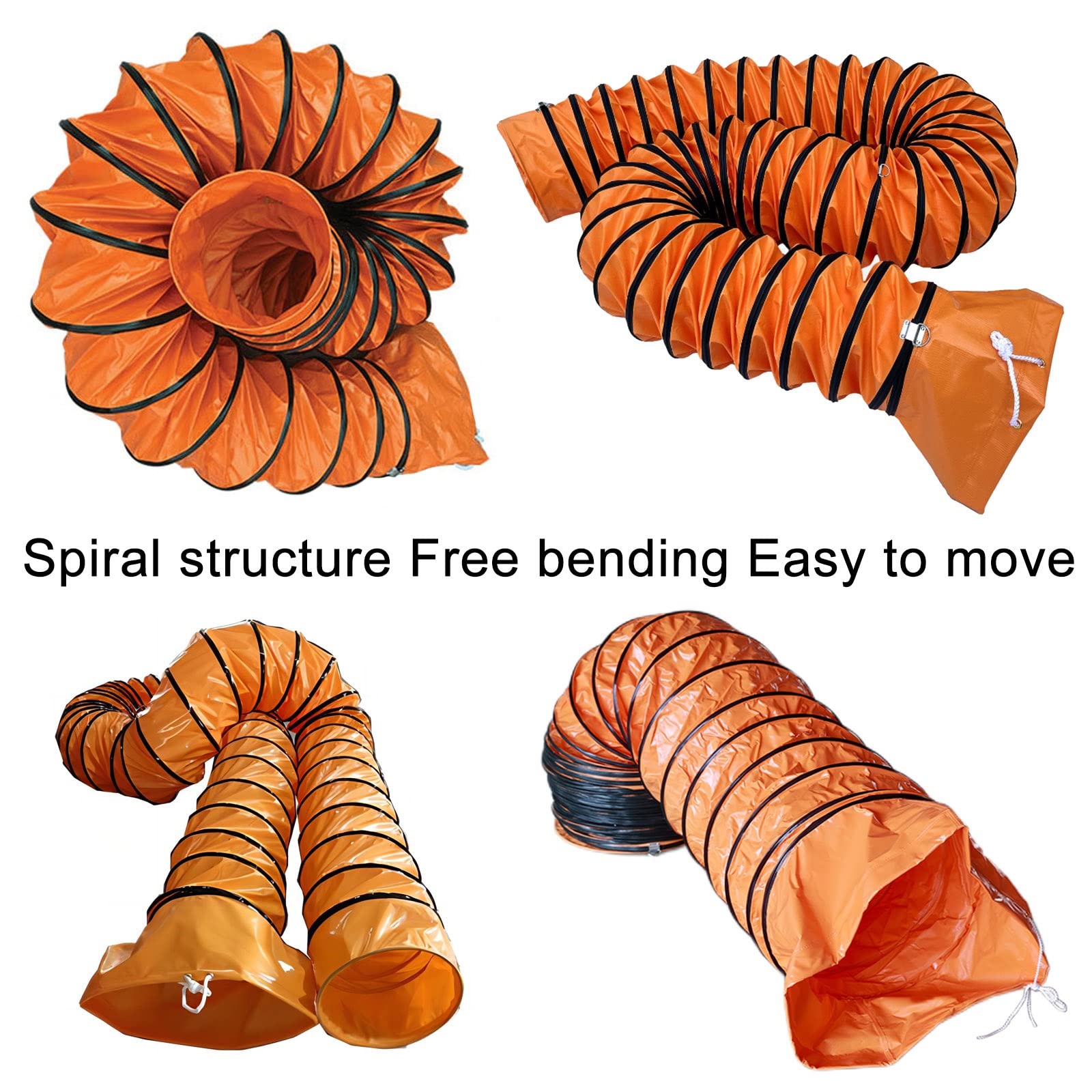 Flexible PVC Ducting 33Ft 16,5Ft Ventilation Duct Hose 24 in to 8 in HVAC Duct Hosing with Hose Clamp, Fully Stretched Free Bending Weather and Flame Resistance for Ventilator Ducting (Size : 8inx16.